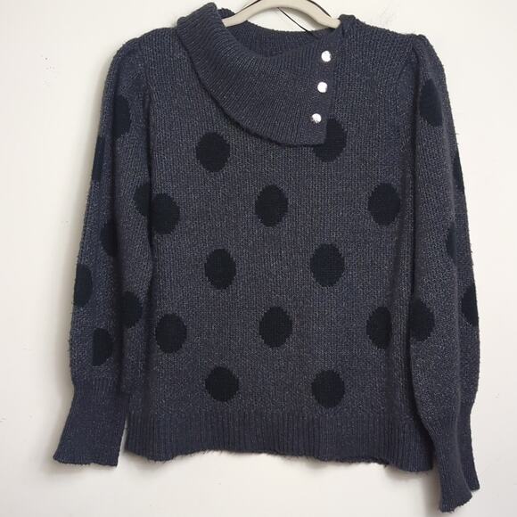 Gray and Black Polka Pullover Sweater Balloon Sleeves Women's XL - Picture 4 of 9